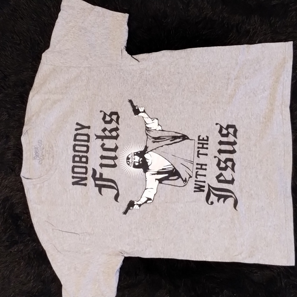 Funny nobody f**** with the Jesus gray men's short sleeve t-shirt from Spencer's
